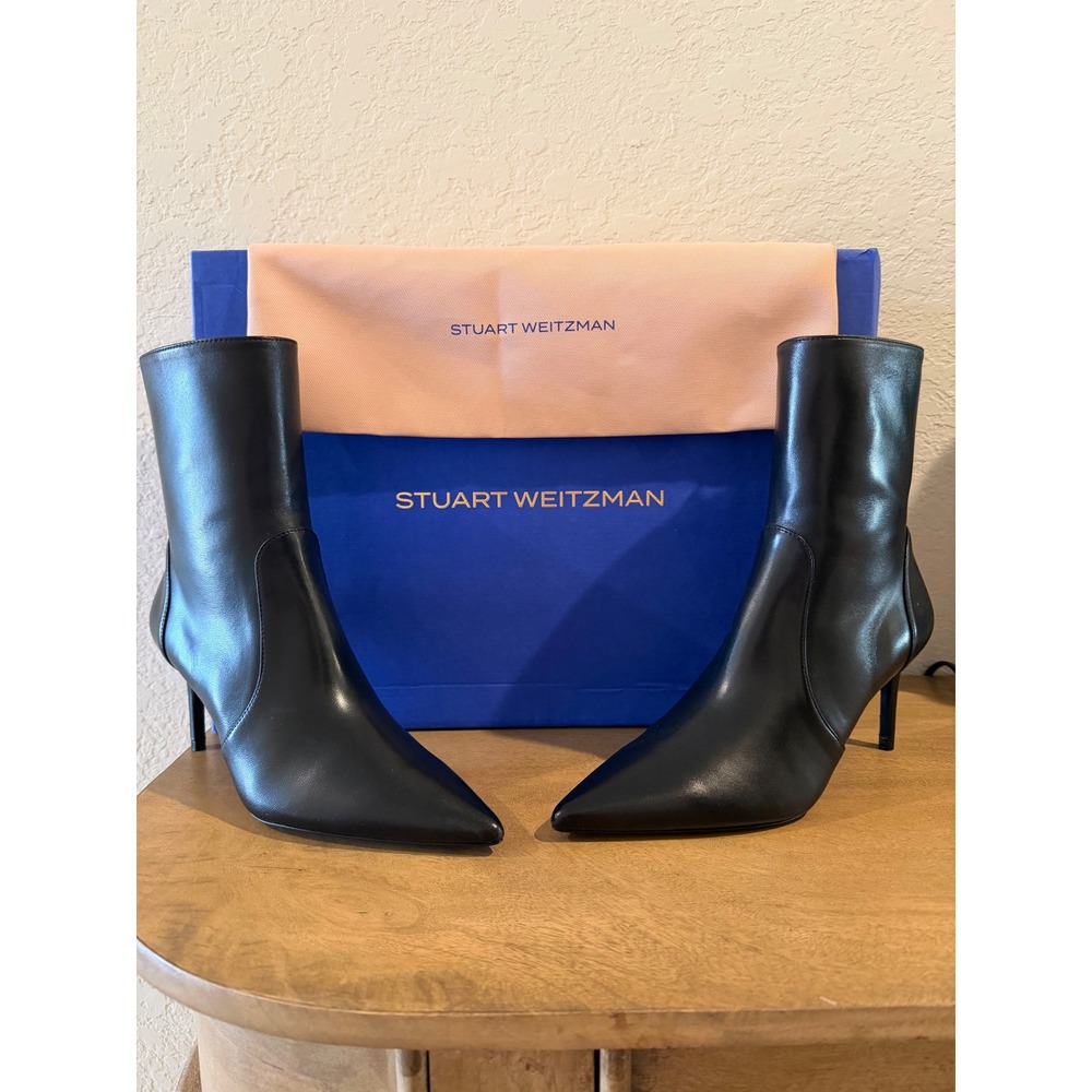 Stuart Weitzman Power Zip 75 Boot Women 8 B Black Leather Pointed Toe Stiletto